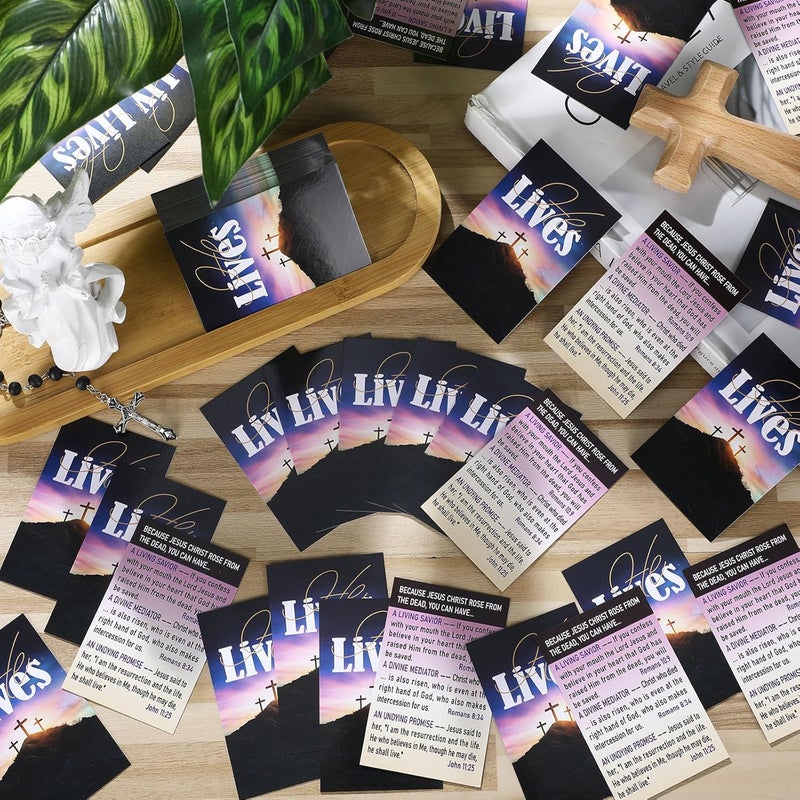 Noveread 200 Pcs Gospel Tract Card Salvation Cards Pocket Holy Postcard Prayer Postcards Christian Inspirational Bible Verses Bookmark for Christian Gift(He Lives) - Image 4